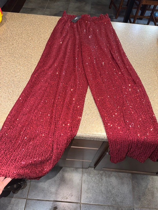 Lulus Pants - Lulu's Wine Red Sequin Wide-Leg Pants